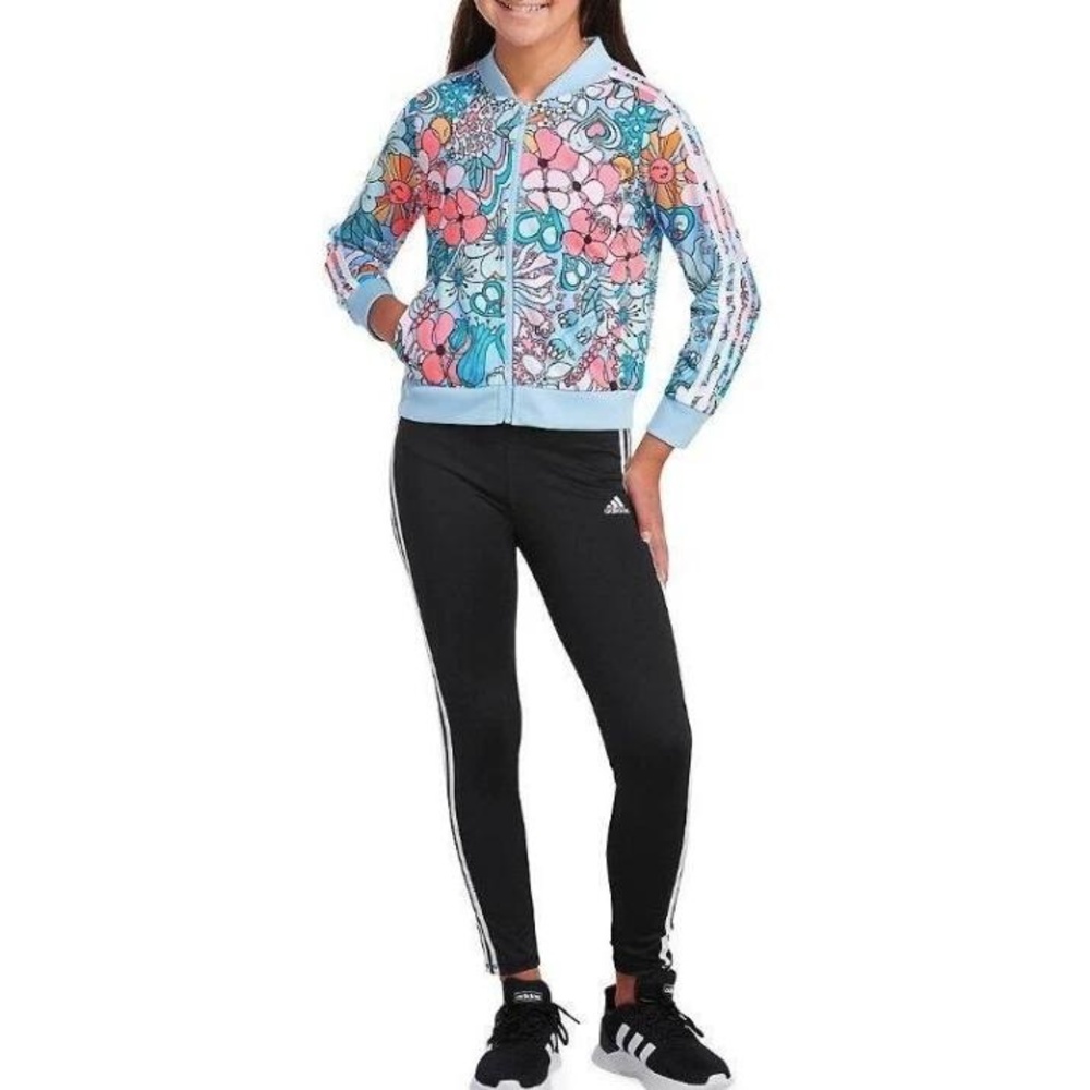 Adidas Girls Youth Floral Peace Sunshine & Flowers Track Jacket Size S (7/8)